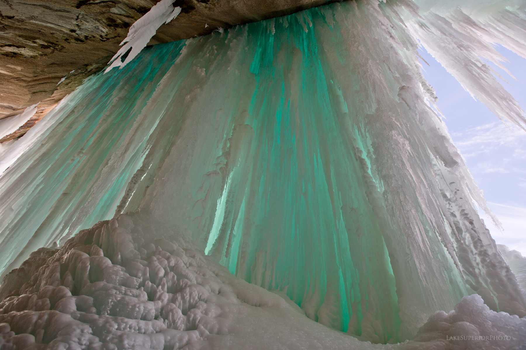 Blue Ice Curtain on Grand Island. Photo by Lake Superior Photo.