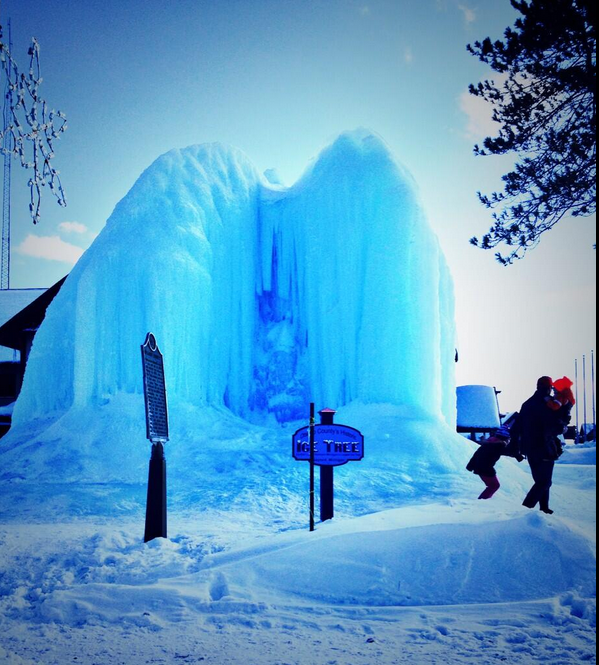 The annual Ice Tree in Gaylord, MI. Photo by Twitter user @GaylordMichigan.