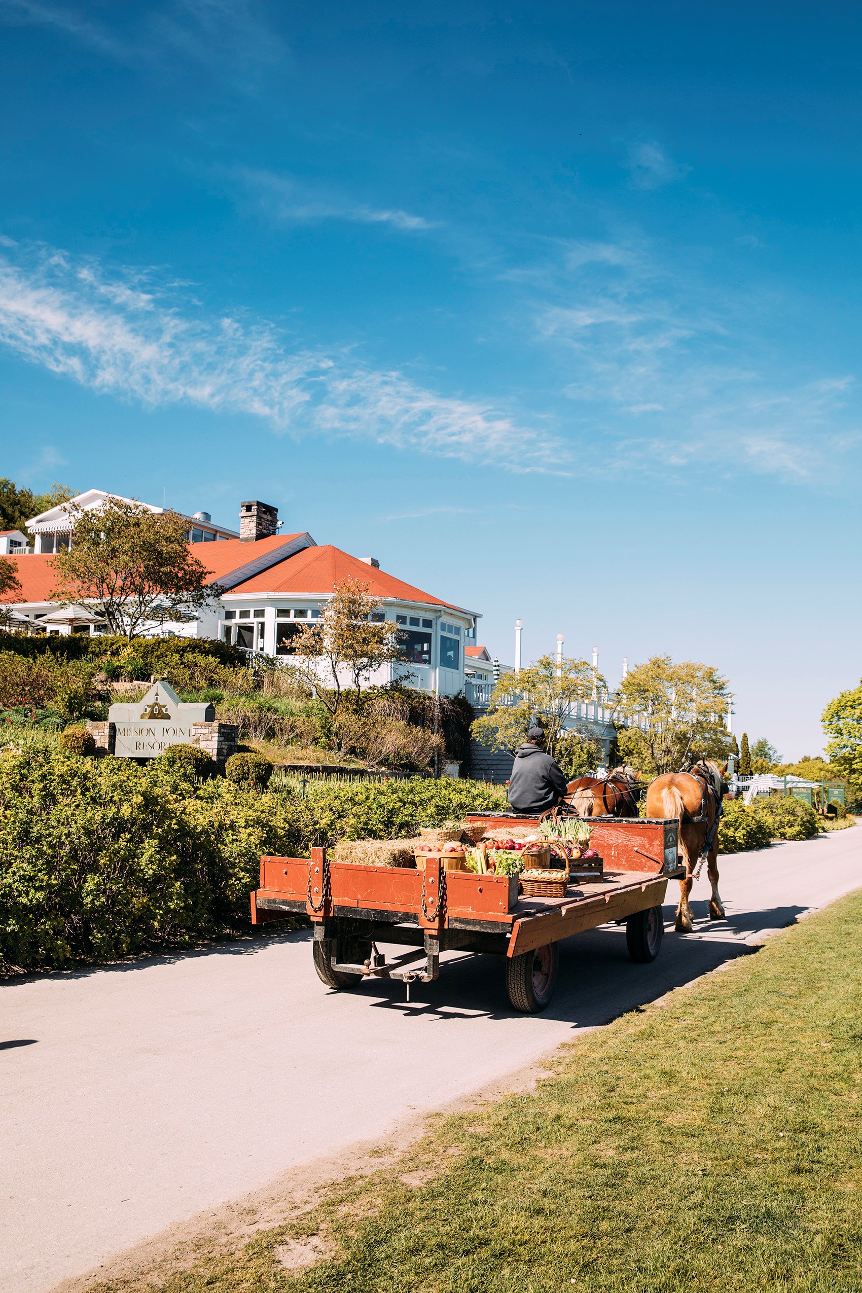 Mission Point Resort A horse drawn cart transporting produce