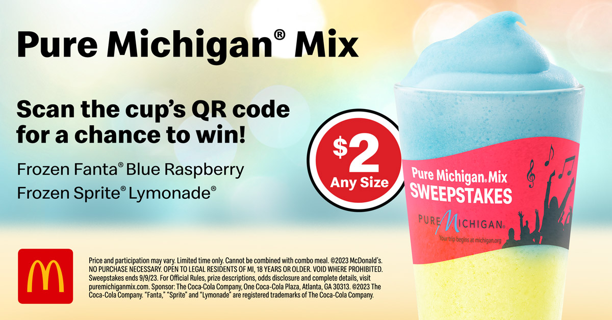 A graphic design showing the Pure Michigan Mix drink at McDonalds