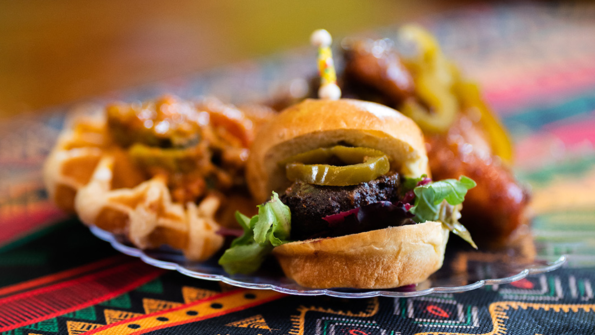 A plate with a combination of main dishes. 