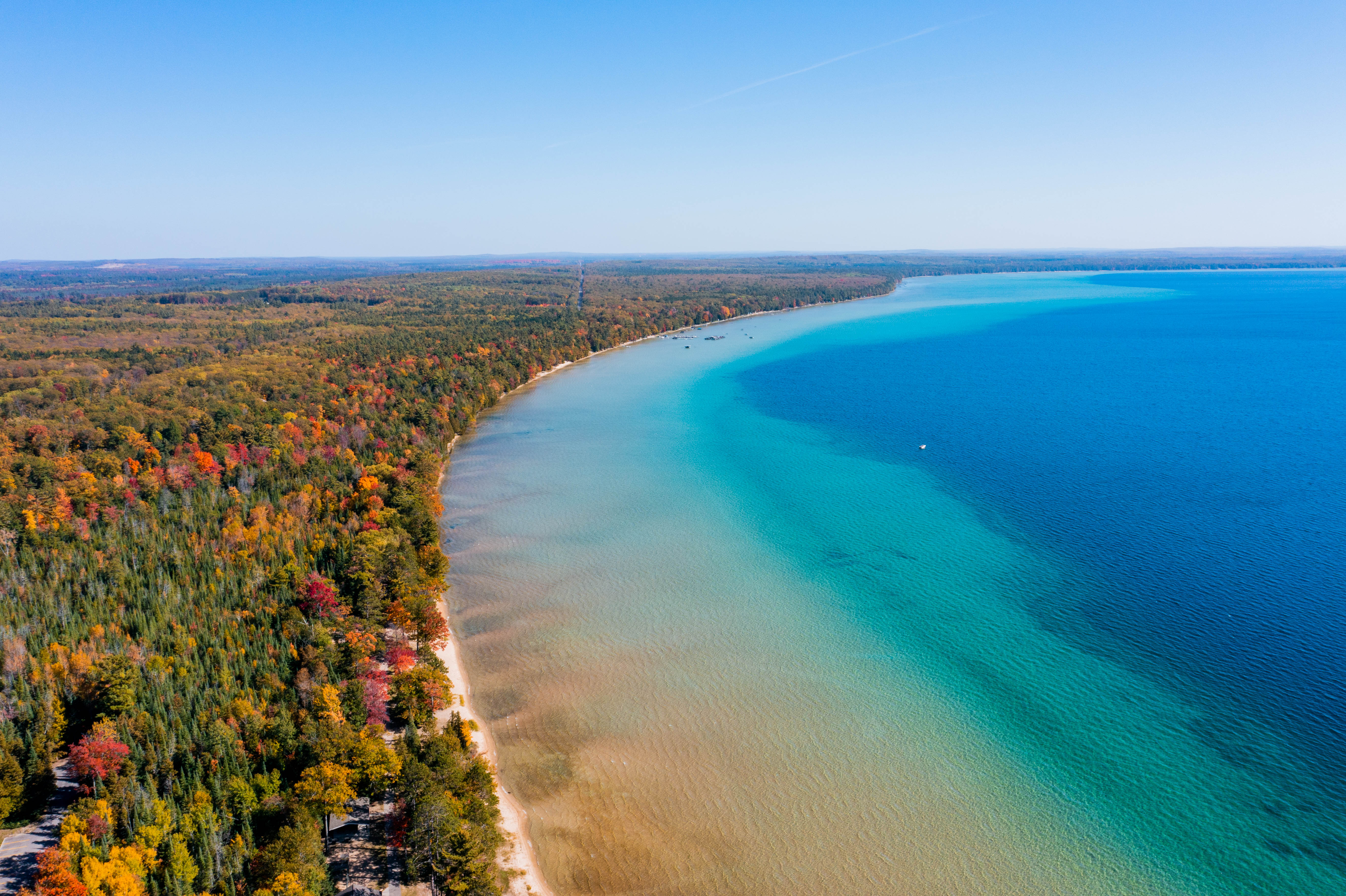 Fall in Pure Michigan Fall trees along freshwater coastline