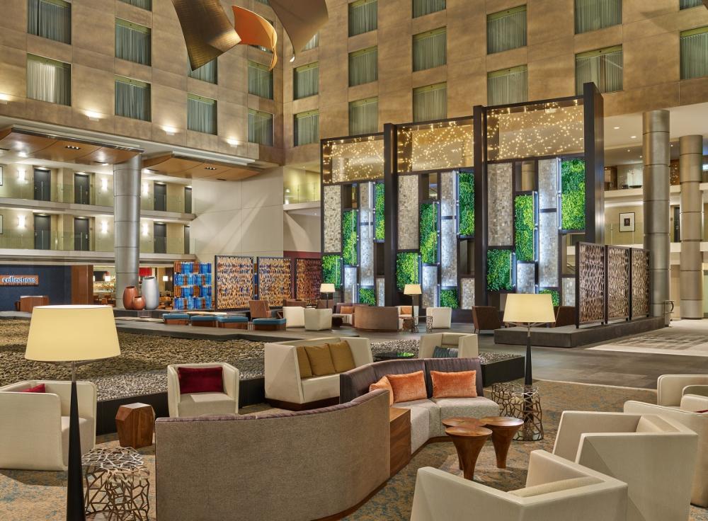 inside the westin detroit in the lobby area