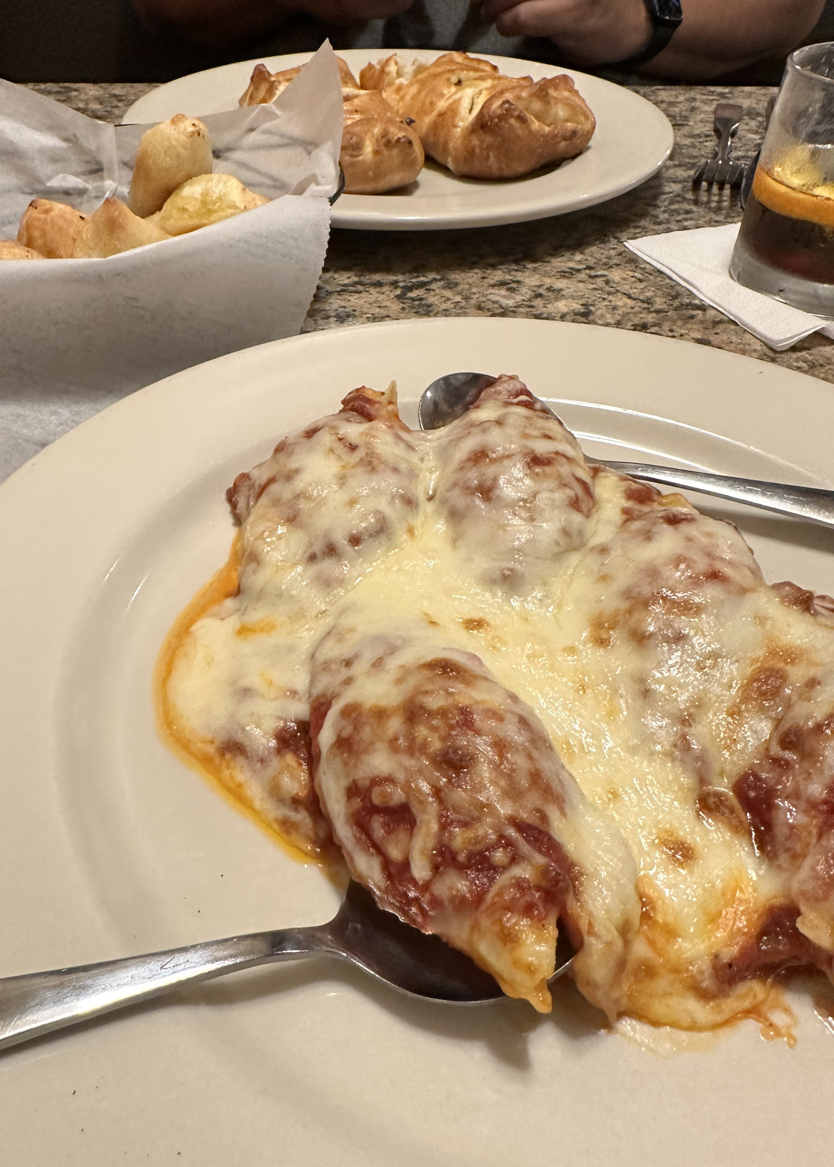 Leonardo’s Italian Grille Stuffed shell noodles baked with red sauce and cheese.