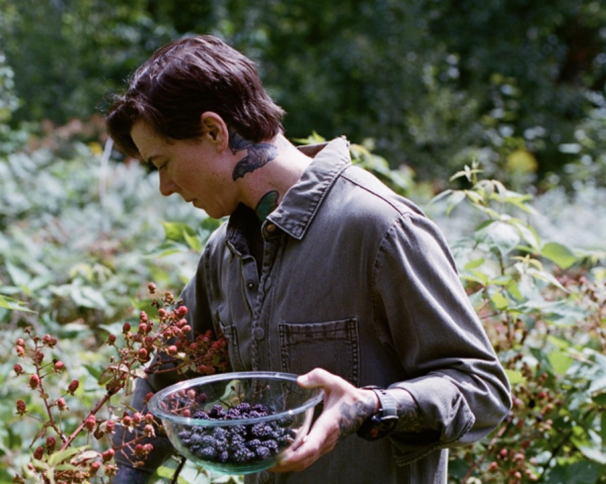 Chef Lane Regan, Milkweed Inn Chef Lane Regan foraging for berries.