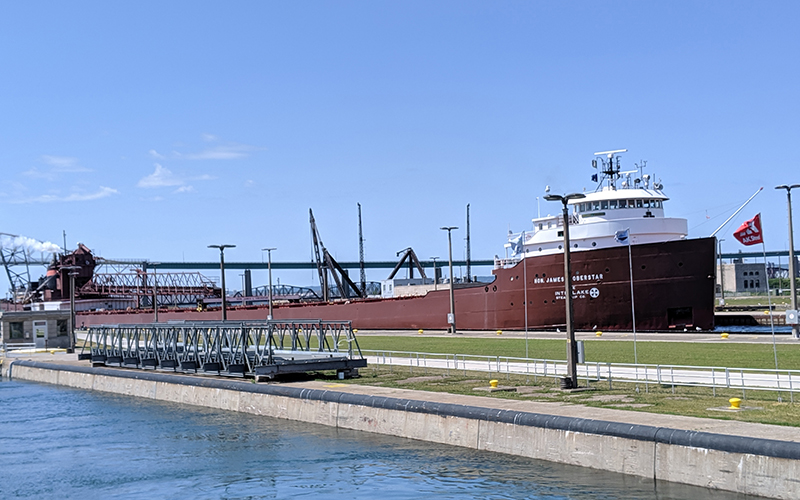 large freighter in the locks