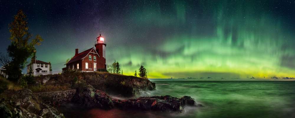 Northern Lights above Eagle Harbor Lighthouse
