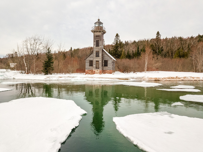 Grand Island East Channel Lighthouse in Winter
