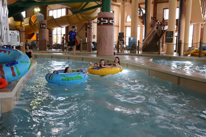 Children in the lazy river at Great Wolf Lodge.