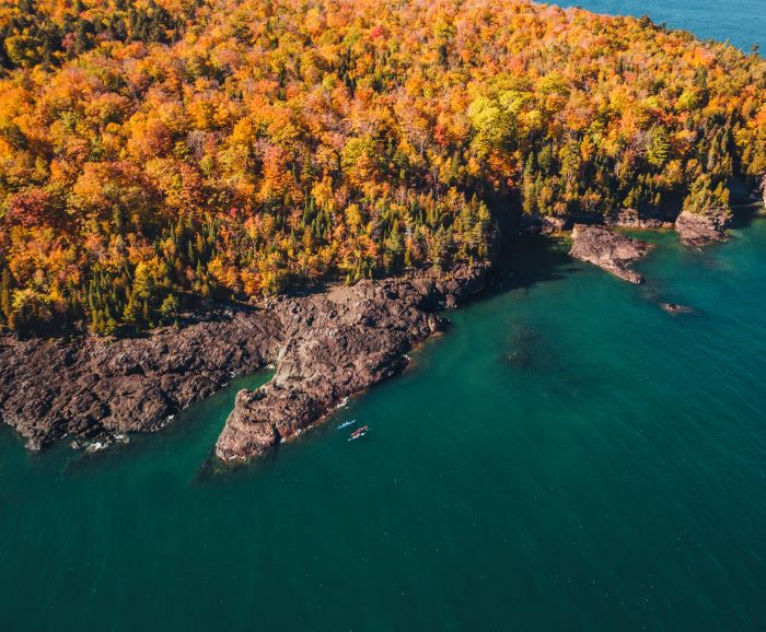 An aerial view of Blackrocks in Presqu Isle Park