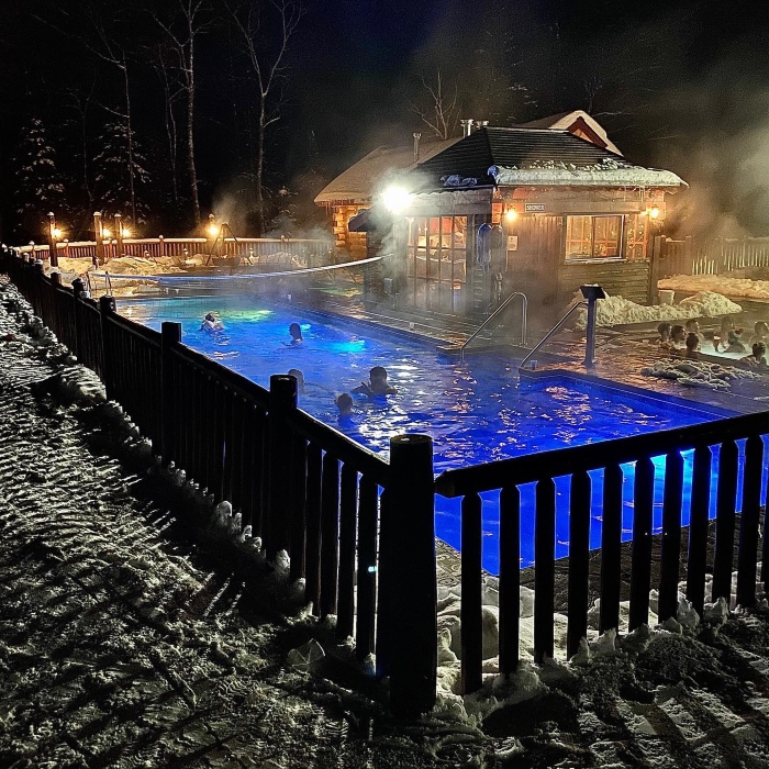 Pool outdoors during winter at Nordic Spa.