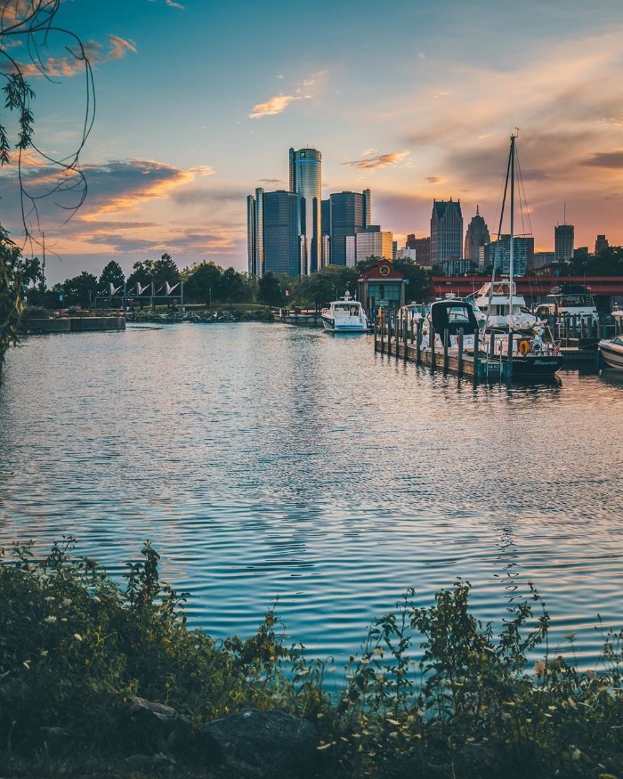 Overlooking Detroit Skyline from Detroit River