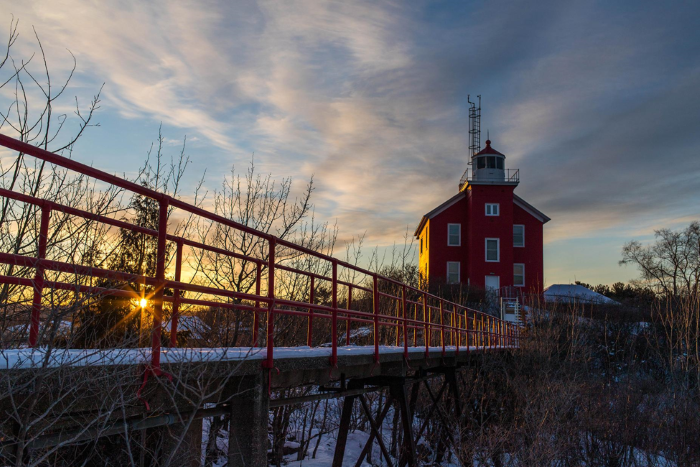 Marquette Lighthouse during winter. 