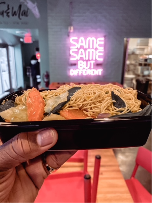 Vegetable Egg Noodle dish in to go box.