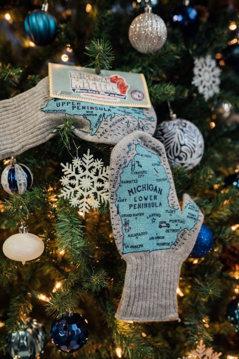 Michigan Mittens hanging on Christmas Tree