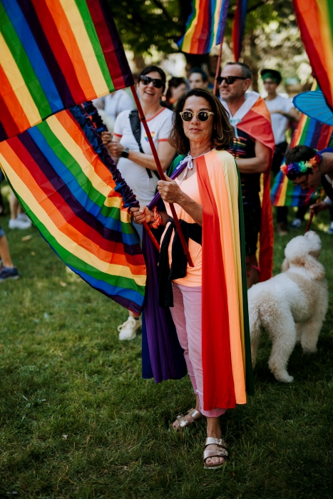 Woman wearing pride flag at Up North Pride.