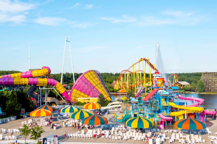 Waterslides and a lounging area at WildWater.