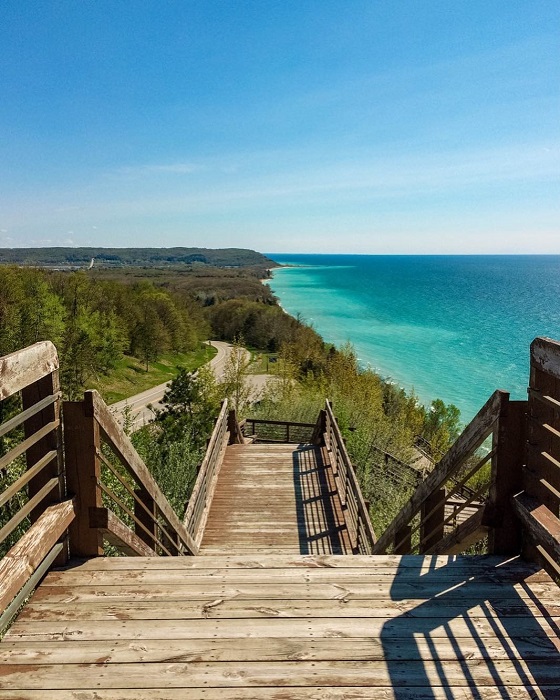 Stairs overlooking Lake Michigan in Arcadia
