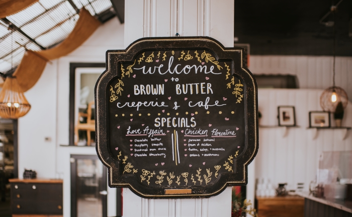 Specials menu inside the Brown Butter Creperie
