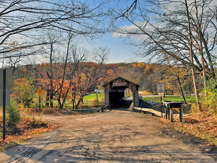 The Fallasburg Covered Bridge during fall