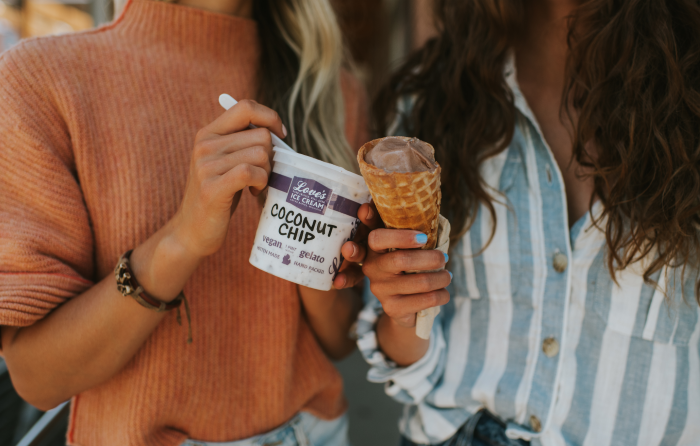 Two women eating ice cream.