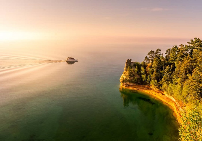 Boat at Miner's Castle, Pictured Rocks National Lakeshore