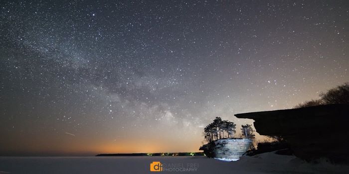Stars over Turnip Rock in Port Austin