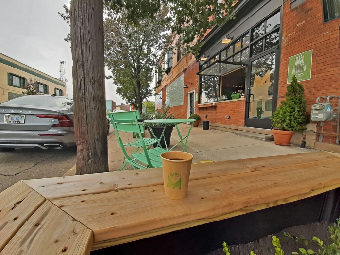 Bench outside Milwaukee Caffe