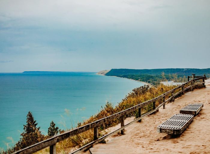 View of Lake Michigan from the Empire Bluff Trail in Fall