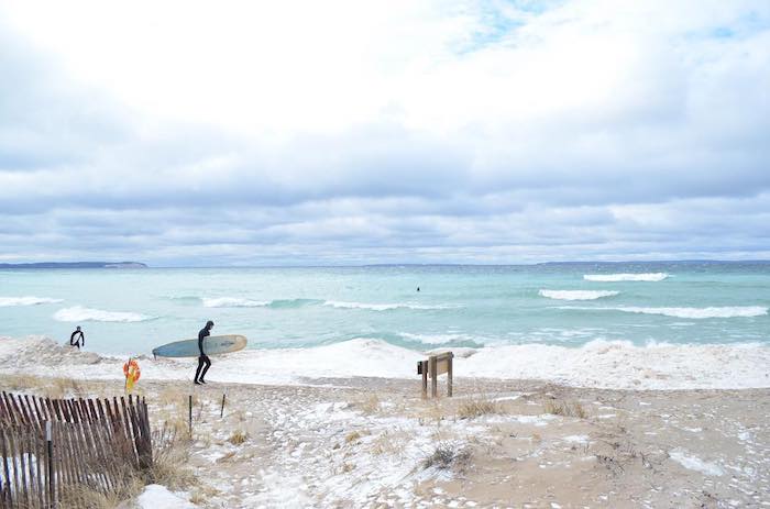 Winter surfing on Lake Michigan