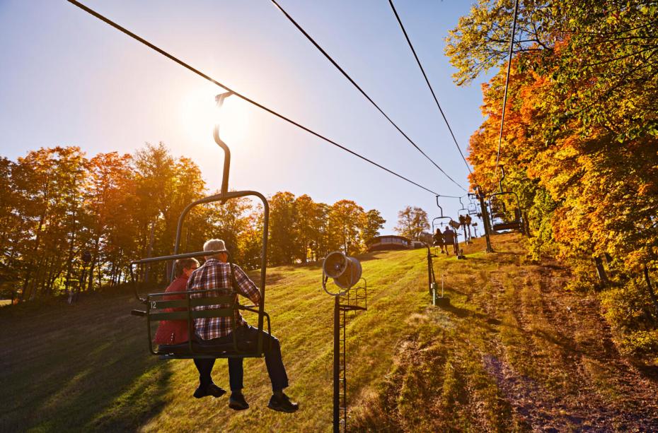 A scenic chairlift ride during fall at Boyne Mountain