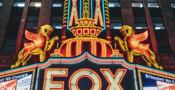 Entrance of the Fox Theatre in Detroit at night
