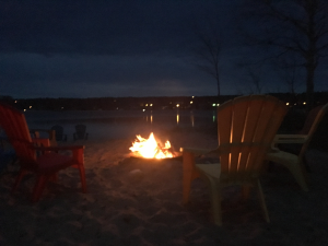 Bay Cabin - firepit at night Photo