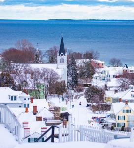 winter on the island with ice waves in the background