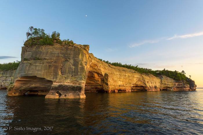 grand portal point, sandstone cliff ridge outlook from lake perspective