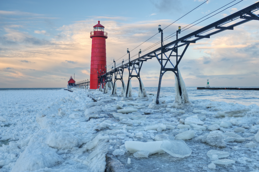 Frozen Lighthouse in Grand Haven