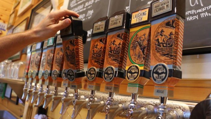 Draft beer selection at Upper Hand Brewery