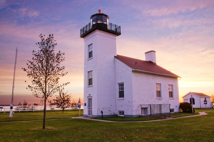 Sand Point Lighthouse in Escanaba at sunset