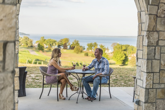 Sipping wine in Traverse City