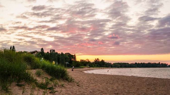 Beach at sunset on Lake Superior