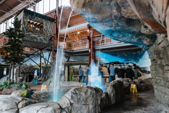 Indoor waterfall at the DNR Outdoor Adventure Center