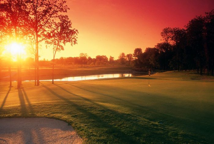 Golf course at sunset